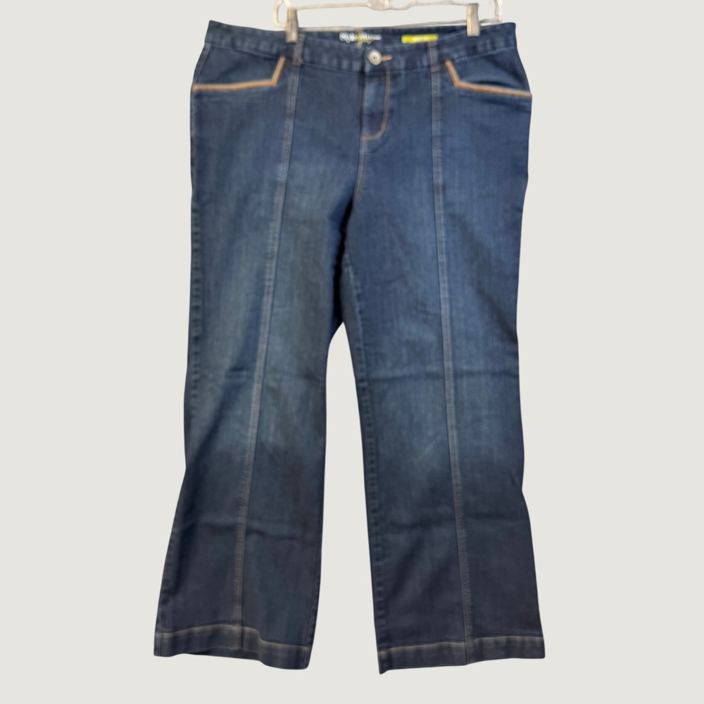 Style & Co Woman Trouser Jeans Dark Wash Wide Leg Seam Front Denim Blue 18W